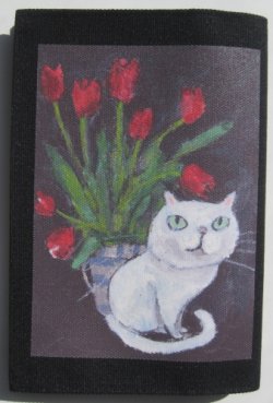 画像1: 文庫本ブックカバー(猫と赤い花)