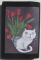 文庫本ブックカバー(猫と赤い花)