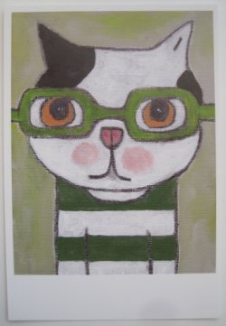 画像1: オリジナルポストカード(猫とメガネ)
