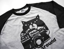 画像2: 七分袖ラグランTシャツ「猫とカメラ」ブラック＆グレー