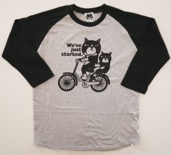 画像1: 七分袖ラグランTシャツ「猫と自転車」ブラック＆グレー