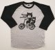 七分袖ラグランTシャツ「猫と自転車」ブラック＆グレー