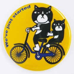 画像1: バッジ「猫と自転車」イエロー
