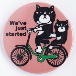 画像1: バッジ「猫と自転車」ピンク