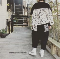 画像1: 麻パンツBLACK-AND-WHITE SKETCH PANTS(BLACK)