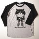 七分袖ラグランTシャツ「猫とスニーカー」ブラック＆杢グレー