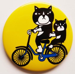 画像1: バッジ「猫と自転車」イエロー