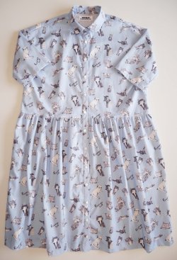画像1: スケッチ柄七分袖ワンピース「light blue」