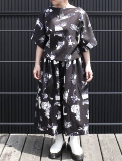 画像1: スケッチ柄・コットンリネンスカート