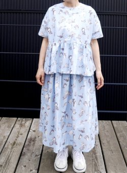 画像1: スケッチ柄ブラウス「light blue」