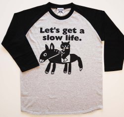 画像1: 七分袖ラグランTシャツ「猫とロバ」ブラック＆杢グレー