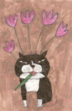 画像1: ぽち袋(猫と花)