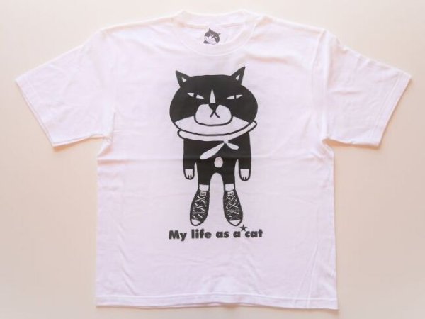 画像1: ビッグTシャツ「My life as a★cat」ホワイト (1)