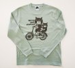 画像1: ロングスリーブTシャツ「猫と自転車」くすみグリーン (1)