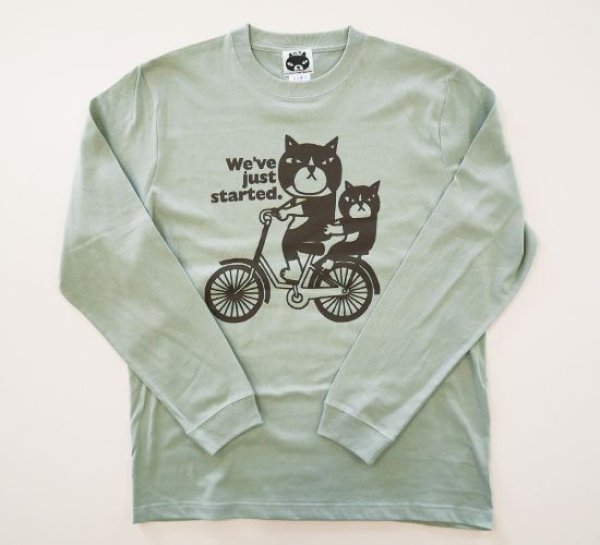 画像1: ロングスリーブTシャツ「猫と自転車」くすみグリーン (1)