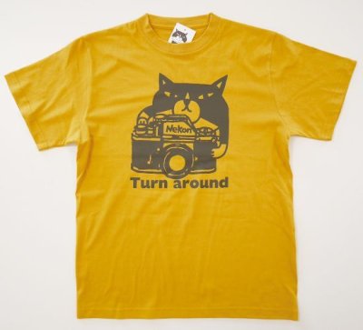 画像1: Tシャツ「猫とカメラ」ヘイジーイエロー