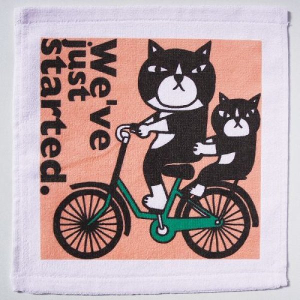 画像1: ハンドタオル「猫と自転車」 (1)