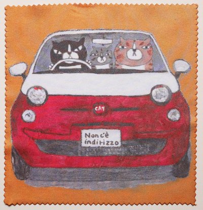 画像1: メガネクリーナー「猫と赤い車」