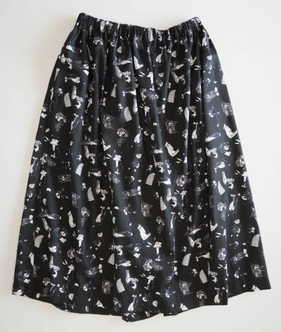画像1: スケッチ柄コットンスカート「Black」